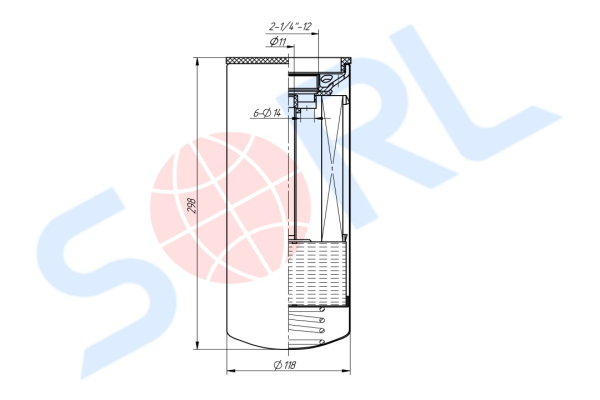 Фильтр масляный 2 1/4-12UN CASE IH, CUMMINS, JOHN DEERE, NEW HOLLAND (H300W03) SORL